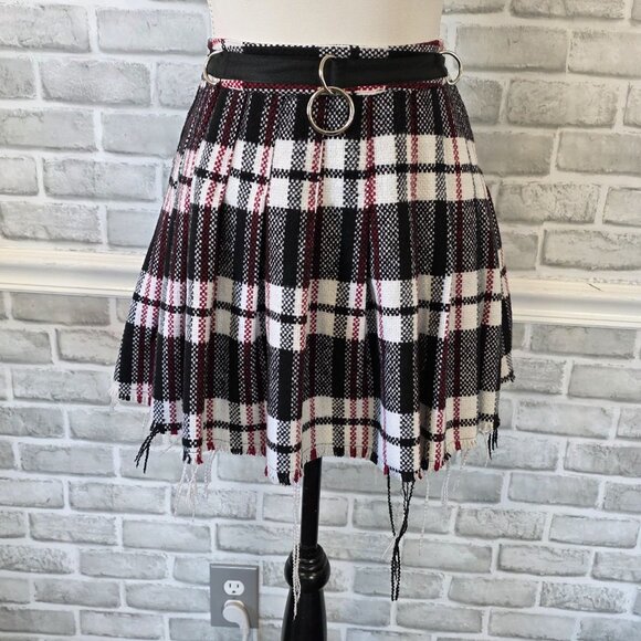 Dolls Kill Current Mood Mini Skirt Wool Blend Plaid Grunge Hem Goth Preppy XS - Picture 1 of 8